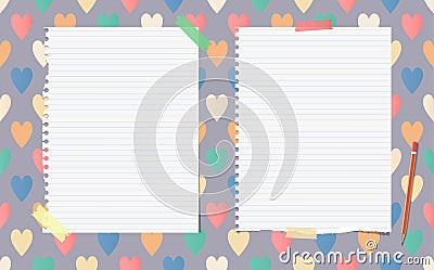 White ripped ruled notebook, copybook, note paper with pencil stuck Vector Illustration