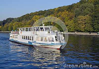 White river boat autumn season Stock Photo