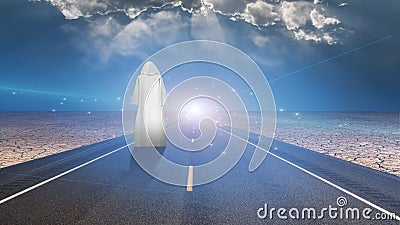 White robed man and road Stock Photo