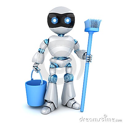 White robot cleaner Cartoon Illustration