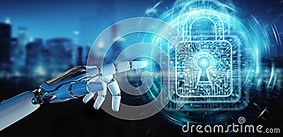 White robot hand securing digital datas 3D rendering Stock Photo