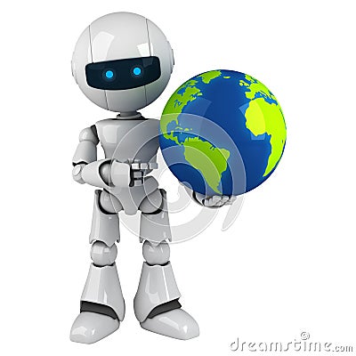 White robot stay with globe Stock Photo