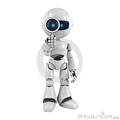 White robot stay with magnifying glass Stock Photo