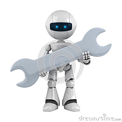 White robot stay with wrench Stock Photo