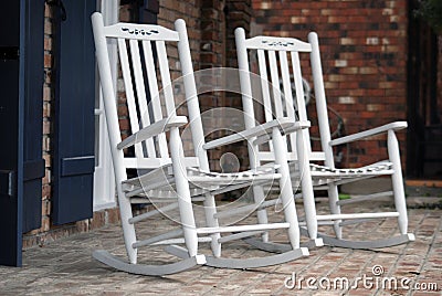 White Rocking Chairs Stock Photo