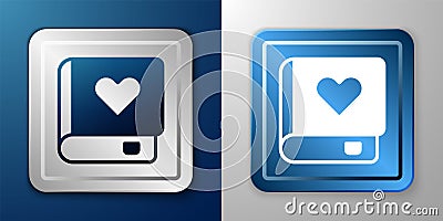 White Romance book icon isolated on blue and grey background. Silver and blue square button. Vector Vector Illustration