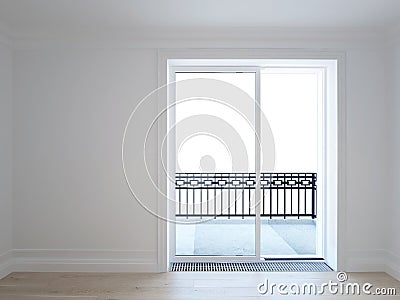 White room with balcony in new home - 3D image Stock Photo