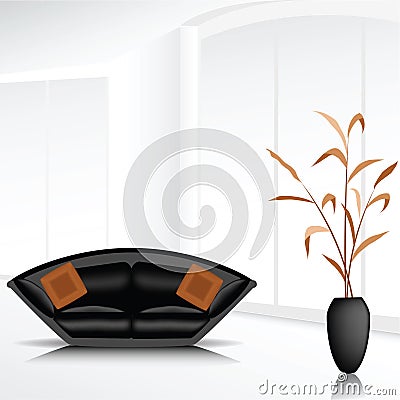 White room with the black sofa Vector Illustration