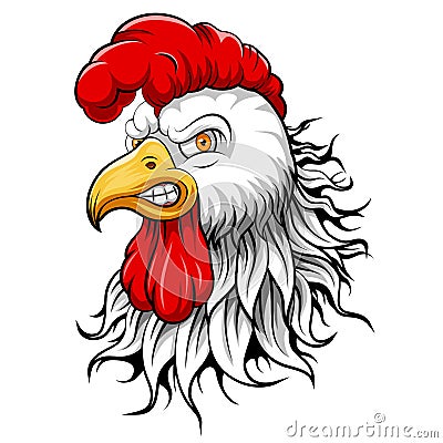 White rooster head mascot Vector Illustration