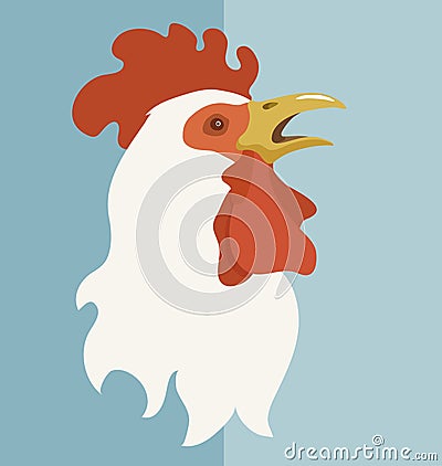 White rooster with open beak Vector Illustration