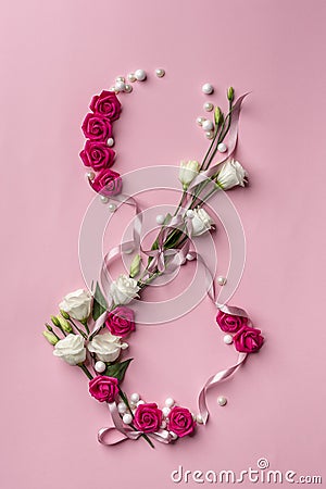 White roses in a pink background with blank space for design elements and text Stock Photo