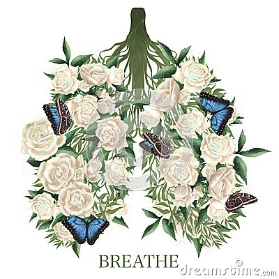 White Roses. Summer bouquet. Lungs art. Just breathe Stock Photo