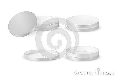 White round cardboard box with lid Vector Illustration