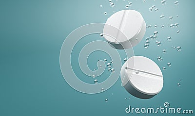 White round pills falling in water Cartoon Illustration