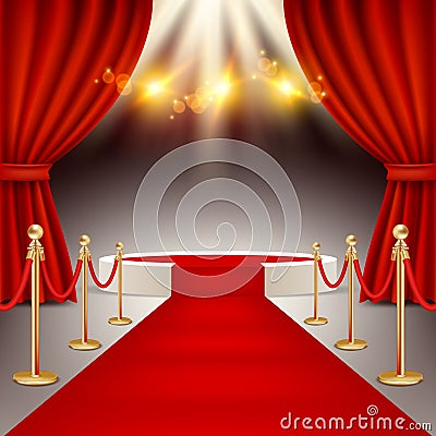 Winners podium with red carpet vector realistic illustration Vector Illustration