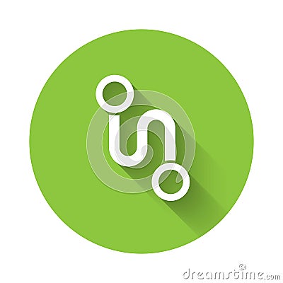 White Route location icon isolated with long shadow. Map pointer sign. Concept of path or road. GPS navigator. Green Vector Illustration