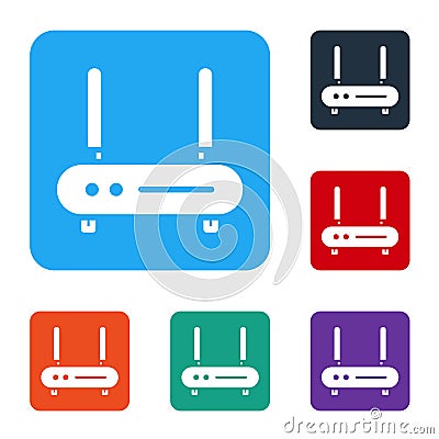 White Router and wi-fi signal icon isolated on white background. Wireless ethernet modem router. Computer technology Vector Illustration