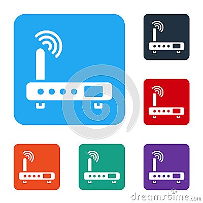 White Router and wi-fi signal icon isolated on white background. Wireless ethernet modem router. Computer technology Vector Illustration