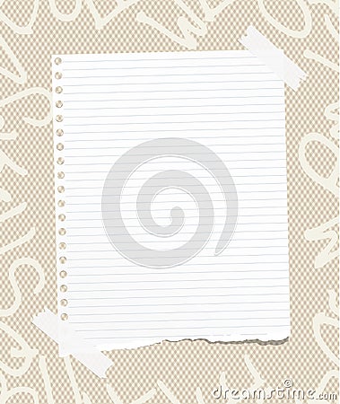 White ruled ripped note, notebook, copybook paper sheet on pattern created of alphabet letters Vector Illustration