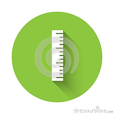 White Ruler icon isolated with long shadow. Straightedge symbol. Green circle button. Vector Vector Illustration