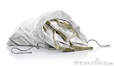 White sack with dollars money Stock Photo