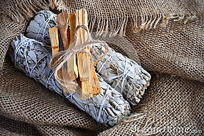 White Sage and Palo Santo Smudge Sticks Stock Photo