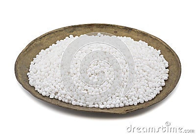White Sago Pearls in Vintage Plate Stock Photo