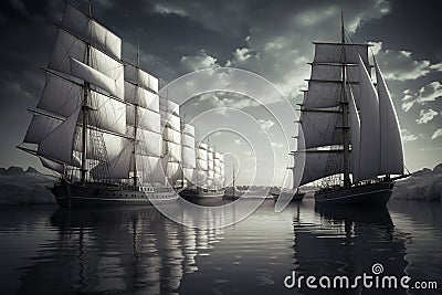 White sail ships in harbor. Generative ai image Stock Photo