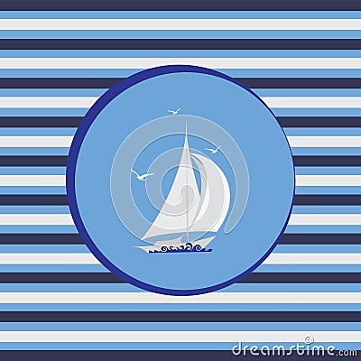 White sailboat. Marine emblem. Vector Illustration