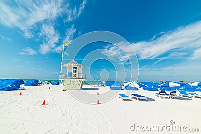 White sand and blue sky in Clearwater beach in Florida Stock Photo