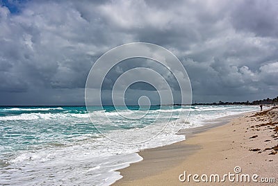 White sandy beach of Varadero. Magnificent coast of the Atlantic ocean. Cuba. Stock Photo