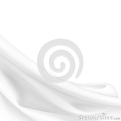 White Satin Silky Cloth Fabric Textile Drape with Crease Wavy Folds. Abstract Background Vector Illustration