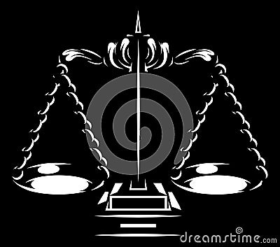 White Scales of Themis for lawyers against a black background. Vector illustration. Stylish template for design Vector Illustration