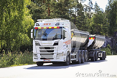 White Scania R500 Asphalt Truck on Road Editorial Stock Photo