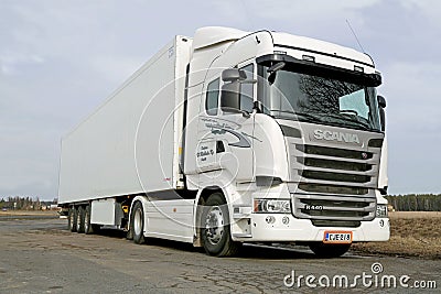 White Scania R440 Truck at Spring Editorial Stock Photo