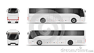 White scheduled bus front back side view set realistic vector illustration public transport Cartoon Illustration