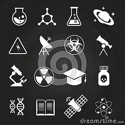 White science vector icons on chalkboard Vector Illustration