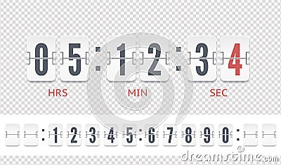 White scoreboard countdown number font. Retro design score board clock. Vintage flip clock time counter vector template. Vector Illustration