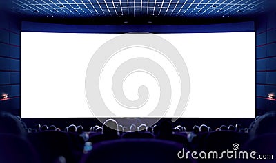 White screen in the cinema and the audience watching the movie. Cinema. Stock Photo