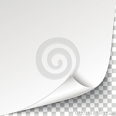 Scrolled Corner White Paper Cover Background Transparent Vector Illustration