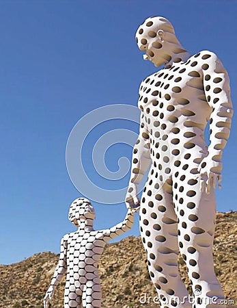 White sculpture, father and son from same material Editorial Stock Photo