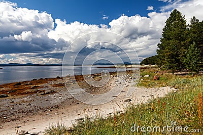 White Sea coast at low tide, Kola Peninsula, Russia Stock Photo