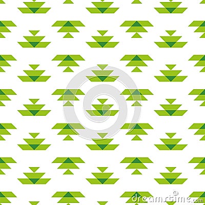 White seamless pattern with green Aztec elements Vector Illustration