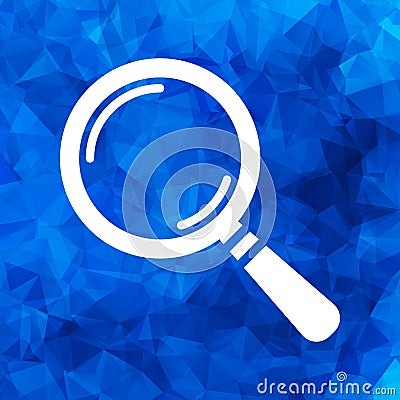 white search icon flat on a blue blue Triangular Polygonal background, search icon design, search icon web, vector magnifying Vector Illustration