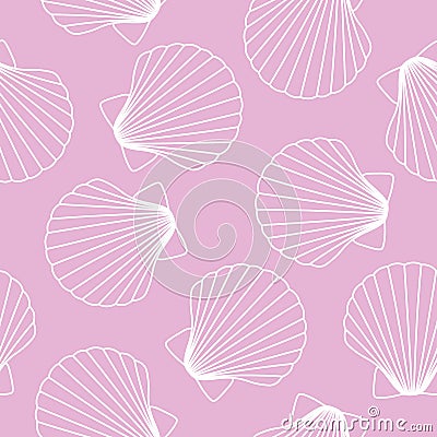 white seashells on pink background sea ocean shell pattern seamless vector Vector Illustration