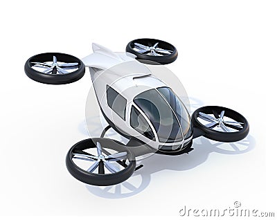 White self-driving passenger drones isolated on white background Stock Photo