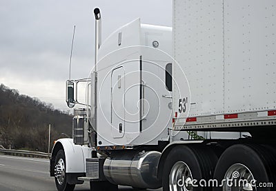 White Semi Tractor Trailer Truck Stock Photo