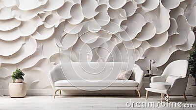 White Serenity: A Tranquil Wall Design Set Against a Soft White Background, Evoking Feelings of Calmness, Serenity, and Relaxation Stock Photo