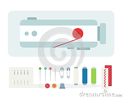 Sewing machine and sewing tool kit vector icon flat isolated Vector Illustration