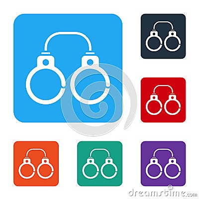 White Sexy fluffy handcuffs icon isolated on white background. Fetish accessory. Sex shop stuff for sadist and masochist Vector Illustration